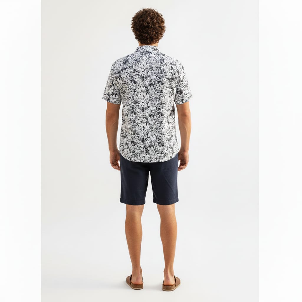 Camisa Manga corta negra con blanco floreada Botton down