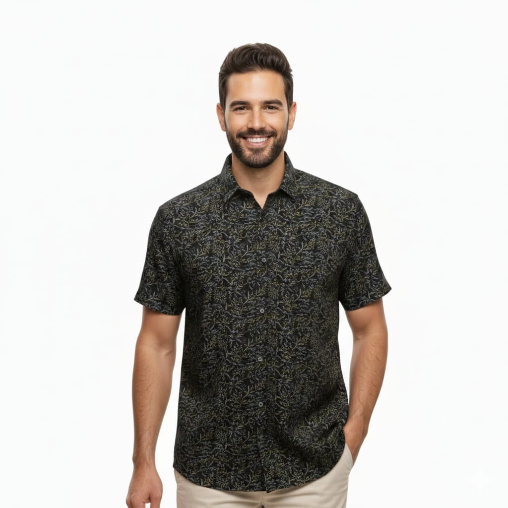 Camisa Manga corta negra con flores