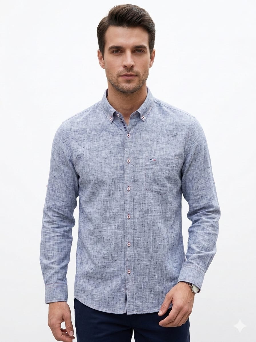 Camisa manga larga tipo lino gris