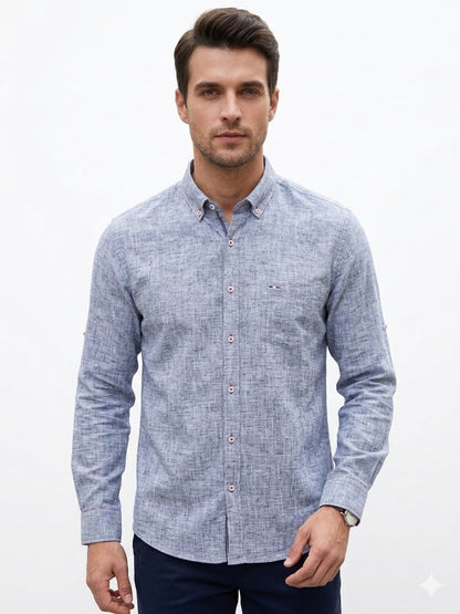 Camisa manga larga tipo lino gris