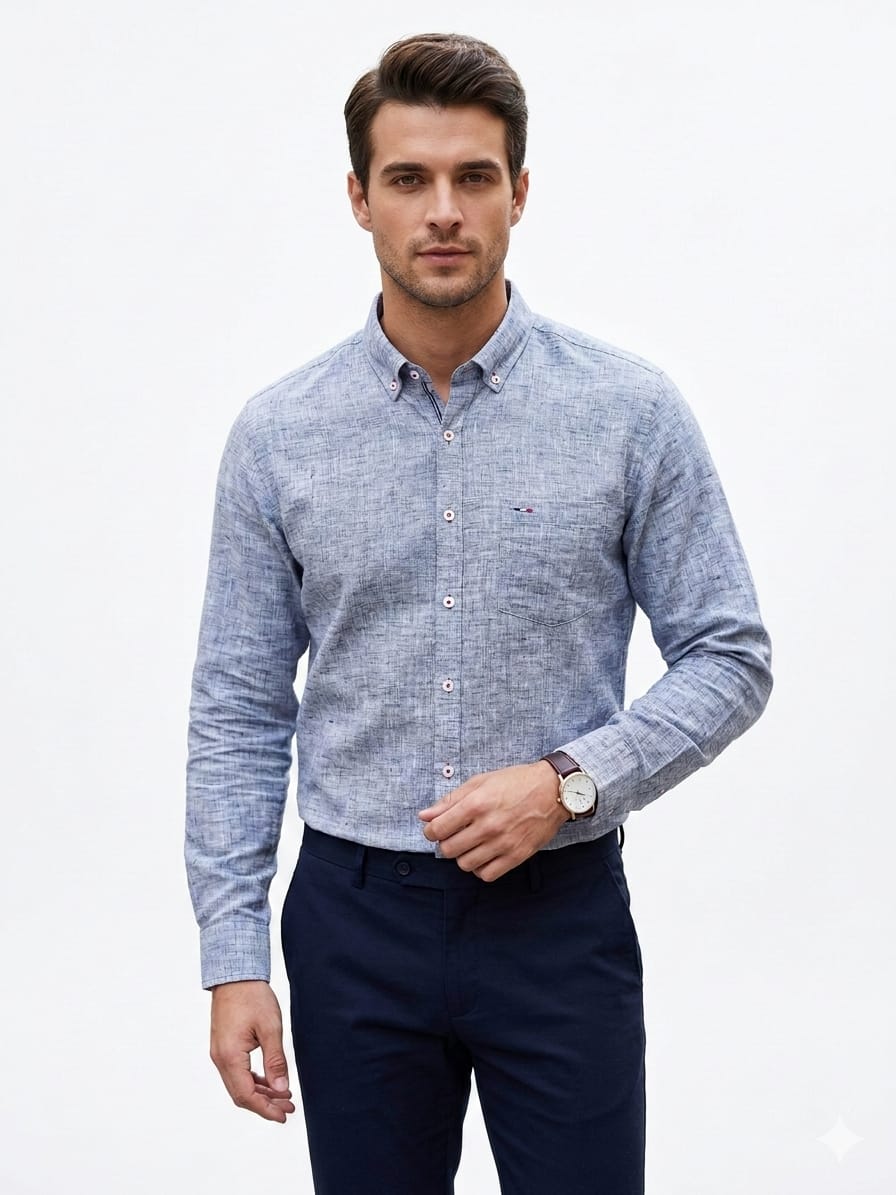 Camisa manga larga tipo lino gris