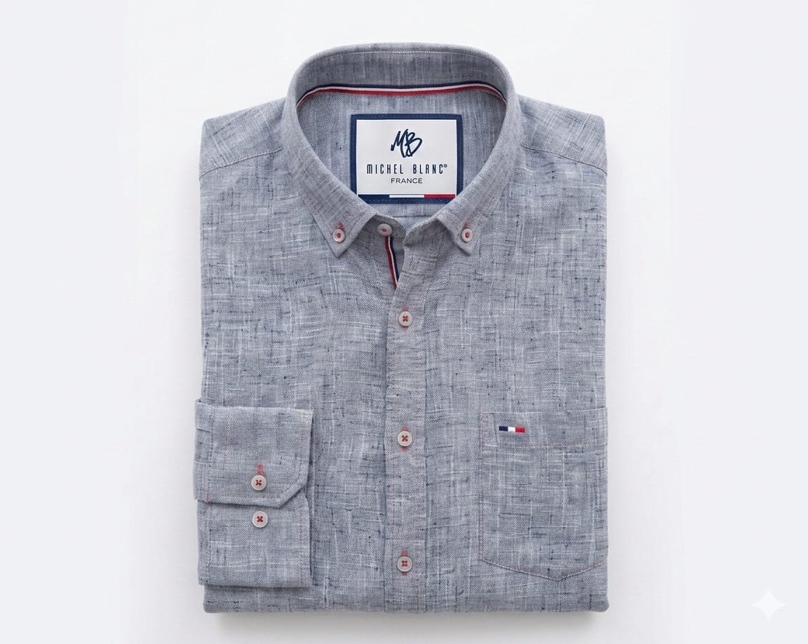 Camisa manga larga tipo lino gris