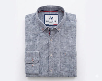 Camisa manga larga tipo lino gris