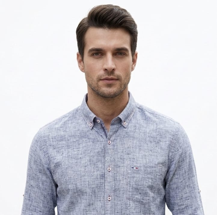 Camisa manga larga tipo lino gris