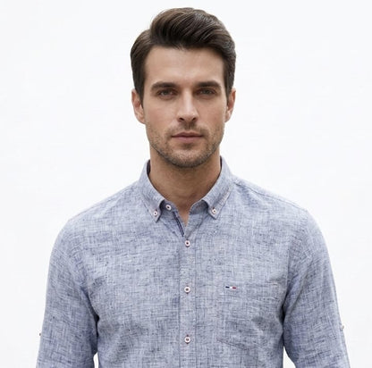 Camisa manga larga tipo lino gris