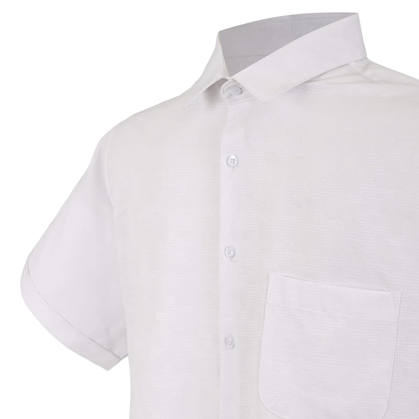 Camisa Blanca de Manga Corta en Relieve Dobby