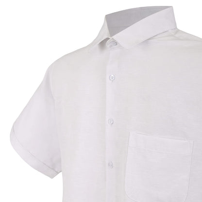 Camisa Blanca de Manga Corta en Relieve Dobby