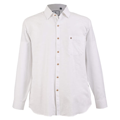 Camisa talla extra blanca con botón beige