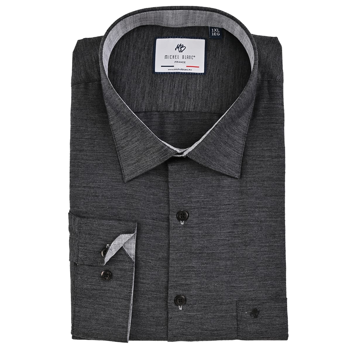 Camisa talla extra negro jaspe.