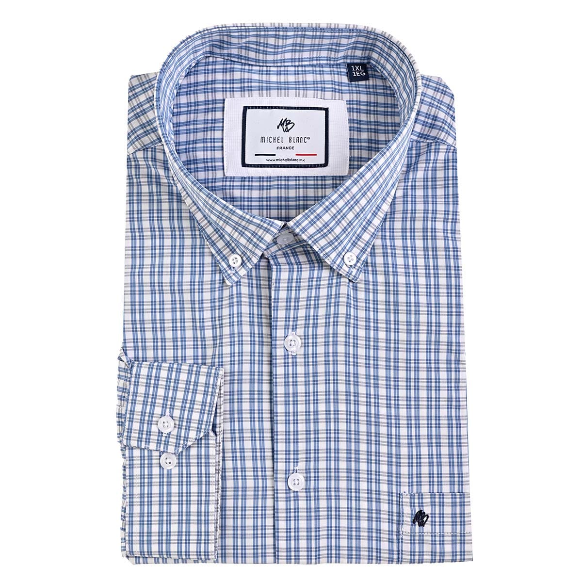 Camisa talla extra de cuadros azul y blanco bottom down