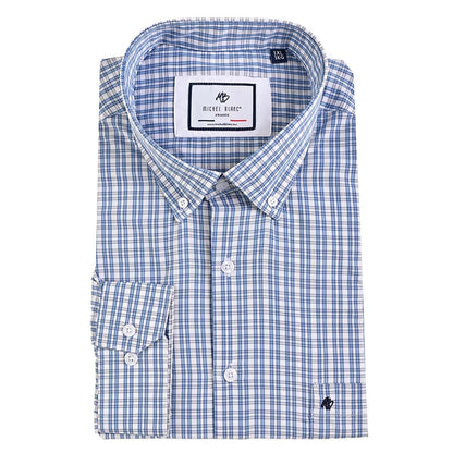 Camisa talla extra de cuadros azul y blanco bottom down