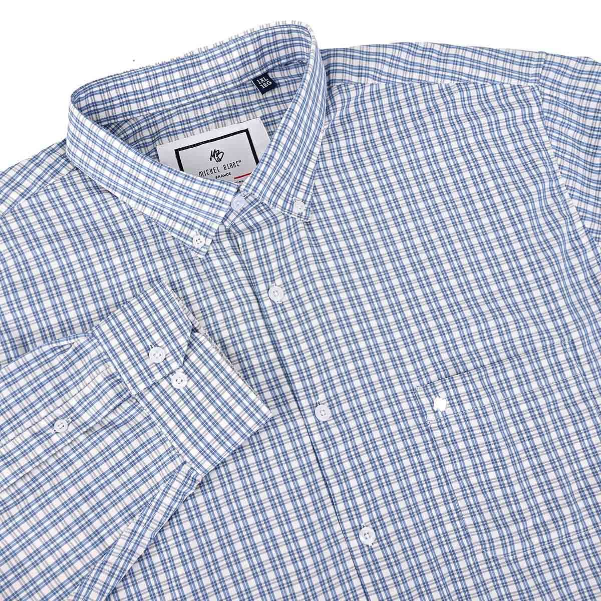 Camisa talla extra de cuadros azul y blanco bottom down