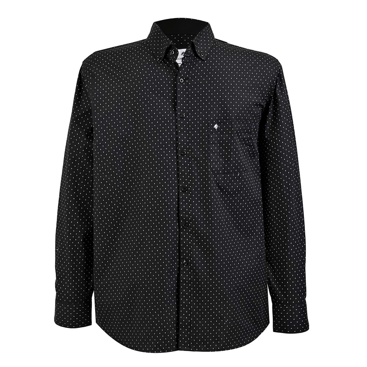 Camisa talla extra negra con estampado blanco bottom down