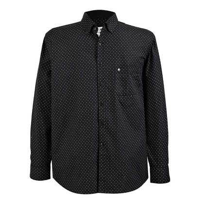 Camisa talla extra negra con estampado blanco bottom down