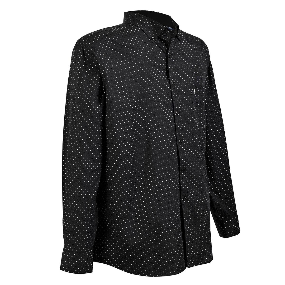 Camisa talla extra negra con estampado blanco bottom down