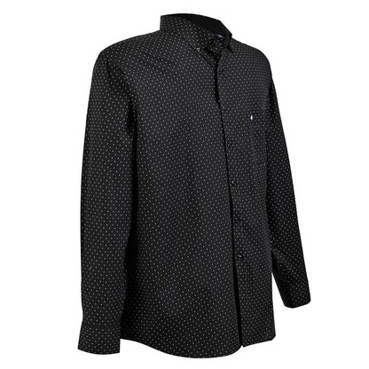 Camisa talla extra negra con estampado blanco bottom down