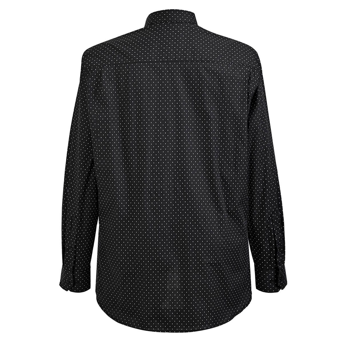 Camisa talla extra negra con estampado blanco bottom down