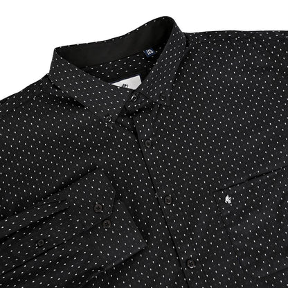 Camisa talla extra negra con estampado blanco bottom down