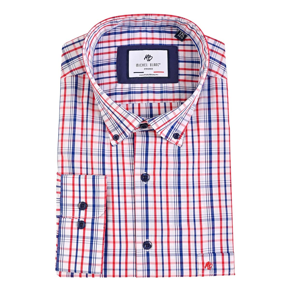 Camisa talla extra de cuadros azul y rojo bottom down