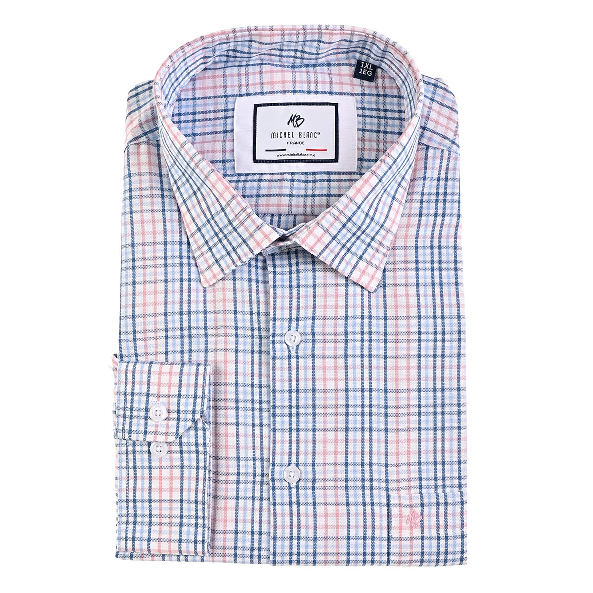 Camisa talla extra a cuadros chicos rosa y azul