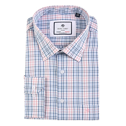 Camisa talla extra a cuadros chicos rosa y azul
