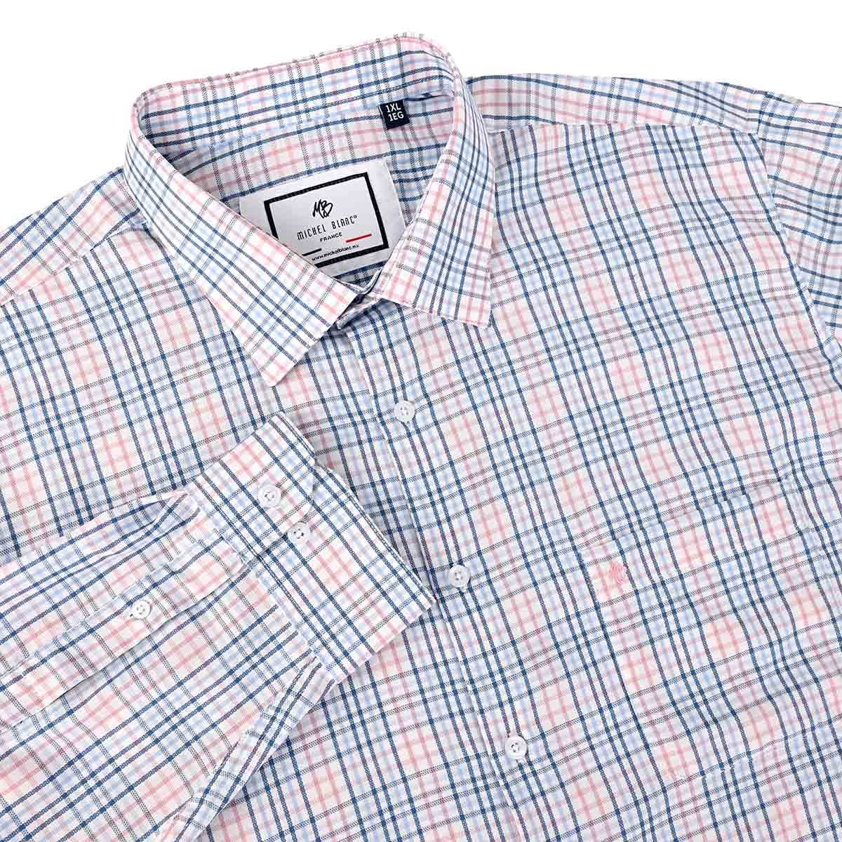 Camisa talla extra a cuadros chicos rosa y azul
