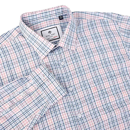Camisa talla extra a cuadros chicos rosa y azul
