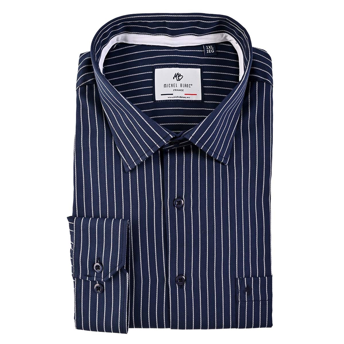 Camisa talla extra azul marino a rayas blancas