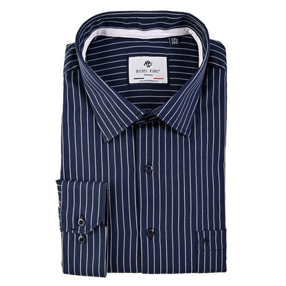 Camisa talla extra azul marino a rayas blancas