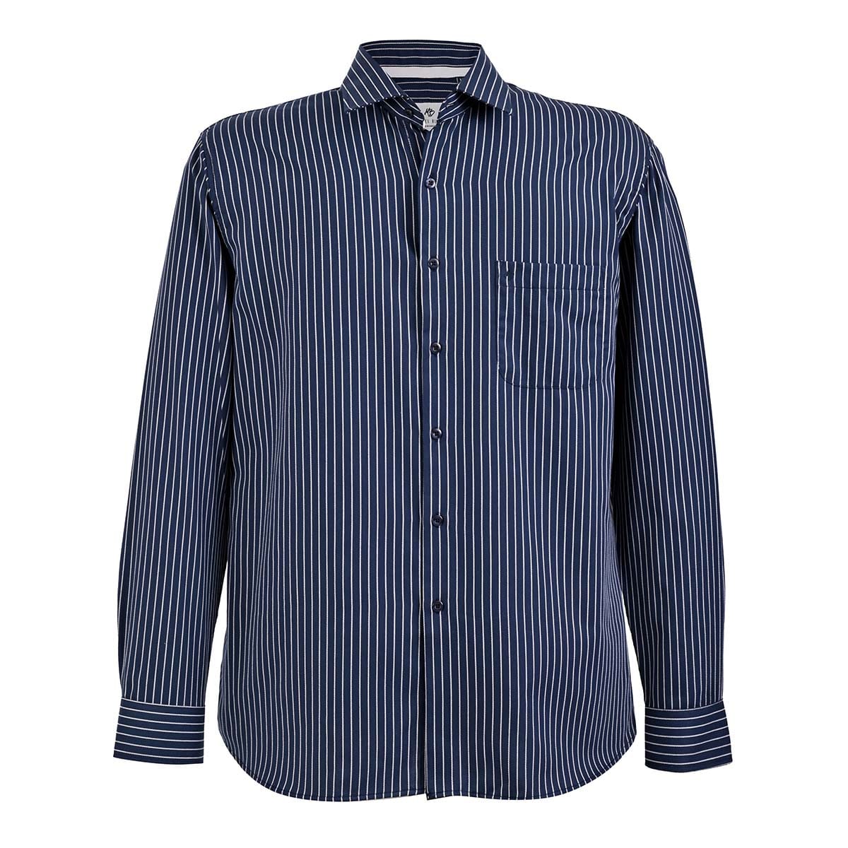 Camisa talla extra azul marino a rayas blancas