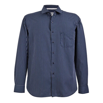 Camisa talla extra azul marino a rayas blancas