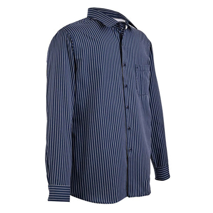Camisa talla extra azul marino a rayas blancas