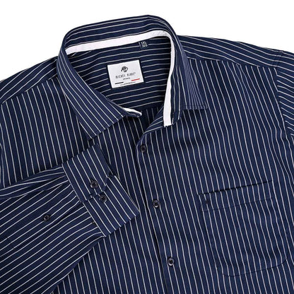 Camisa talla extra azul marino a rayas blancas