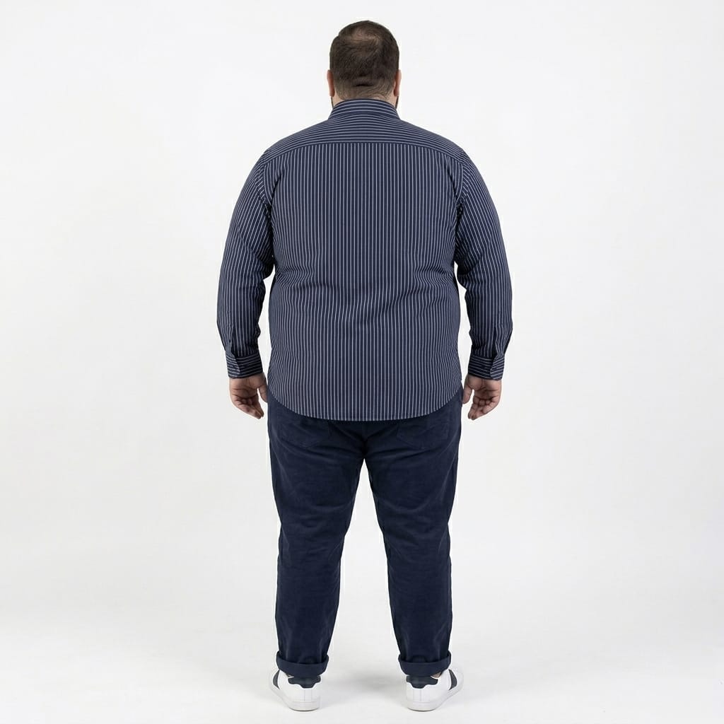 Camisa talla extra azul marino a rayas blancas