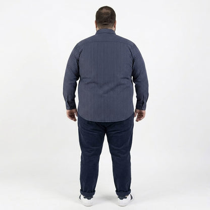 Camisa talla extra azul marino a rayas blancas