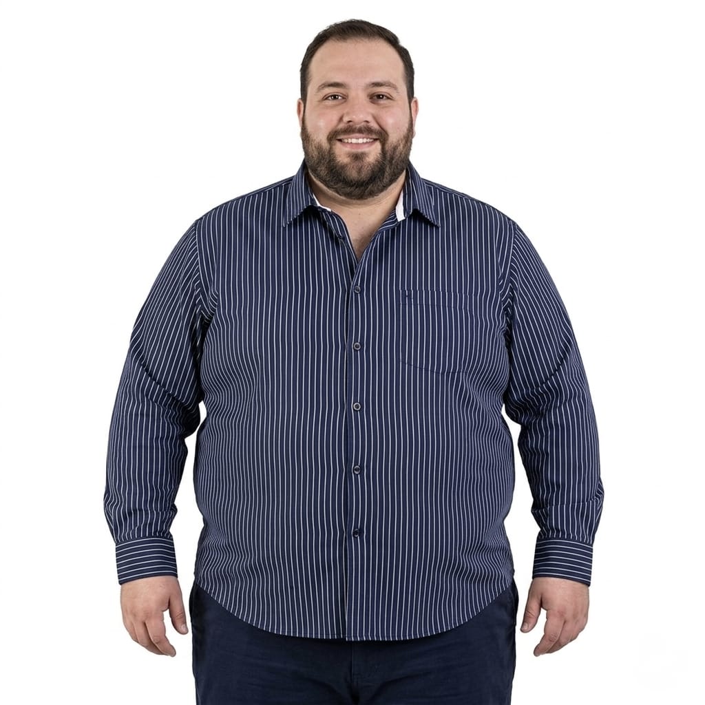 Camisa talla extra azul marino a rayas blancas