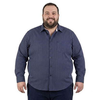 Camisa talla extra azul marino a rayas blancas