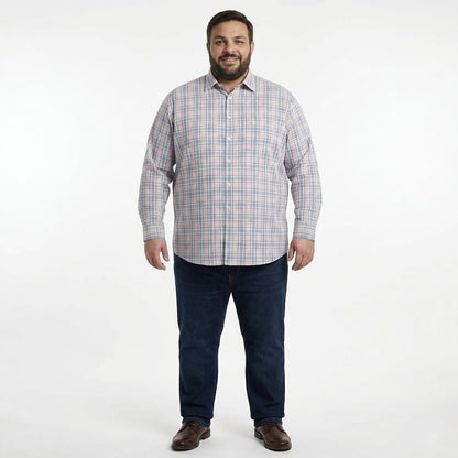 Camisa talla extra a cuadros chicos rosa y azul
