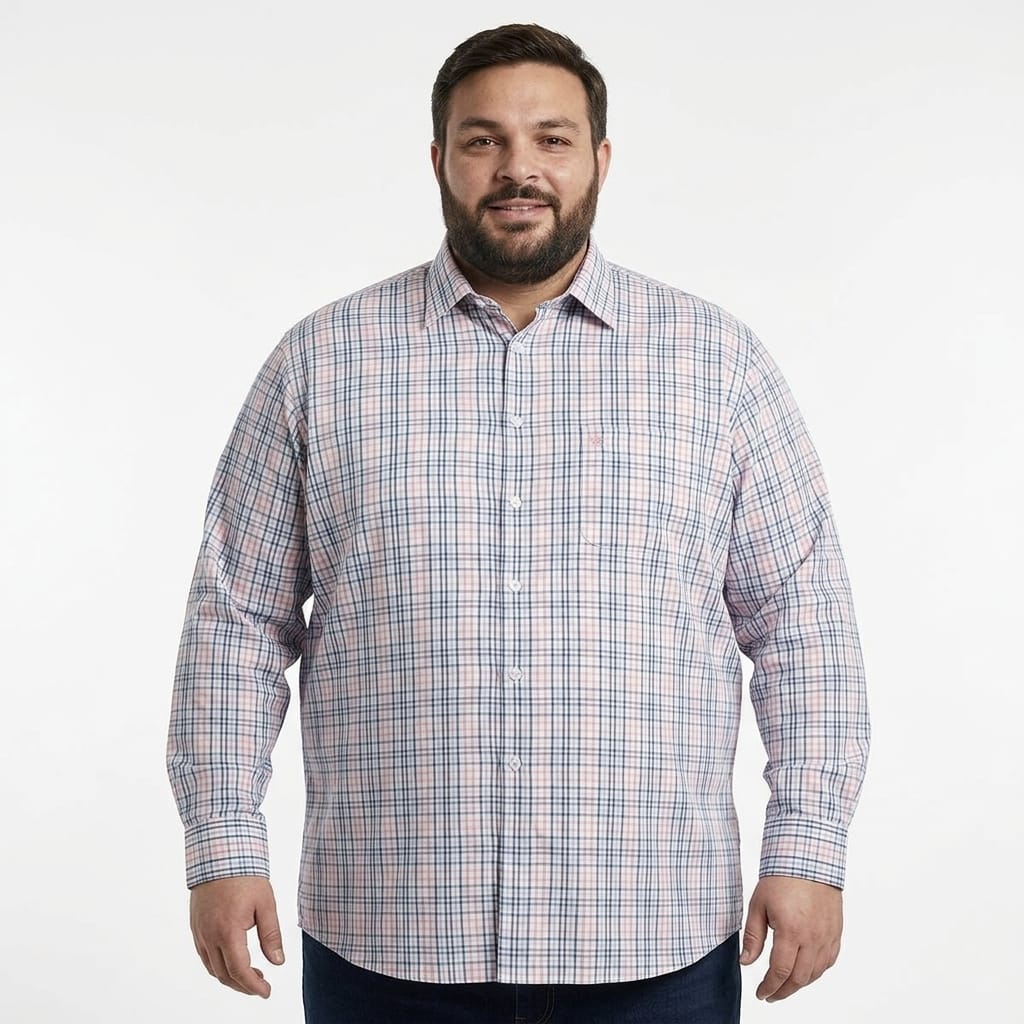 Camisa talla extra a cuadros chicos rosa y azul