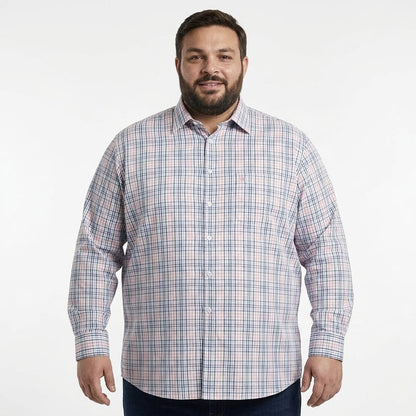 Camisa talla extra a cuadros chicos rosa y azul