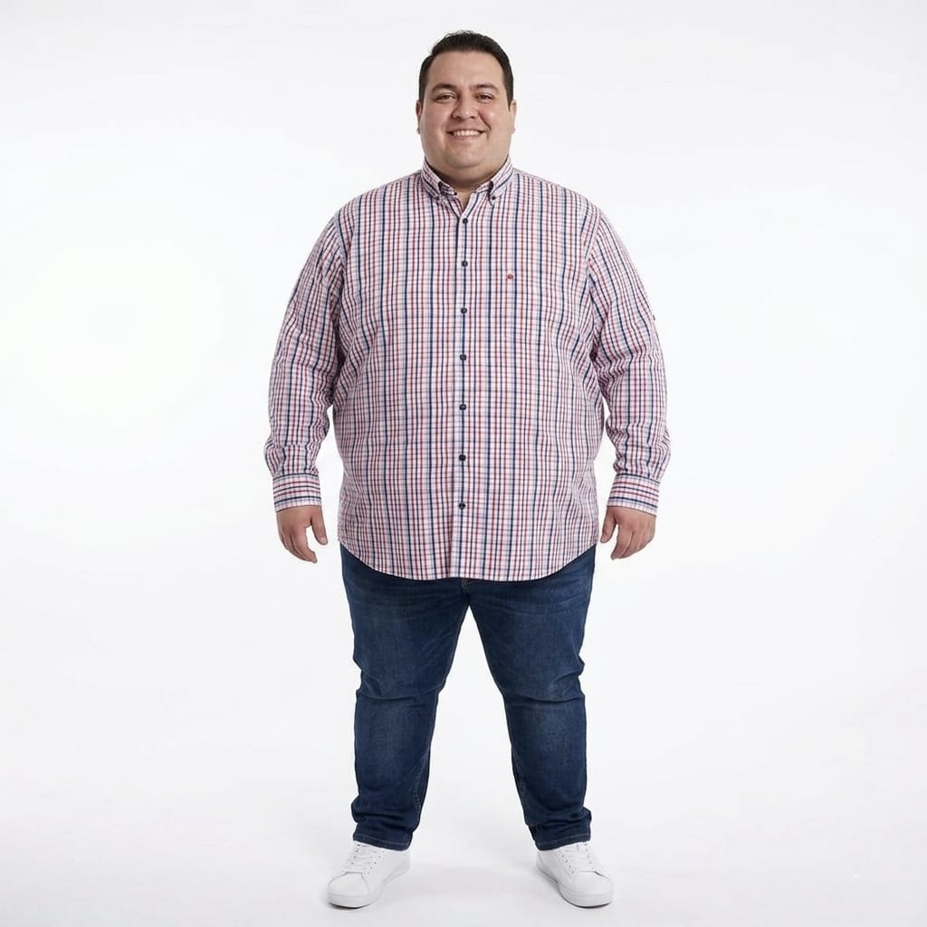 Camisa talla extra de cuadros azul y rojo bottom down