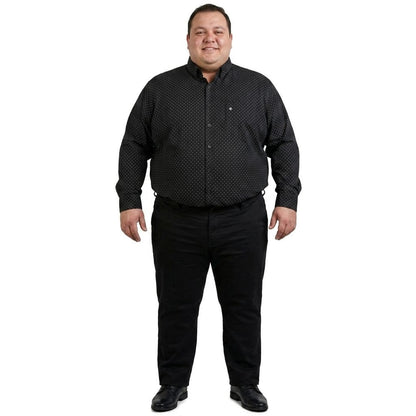 Camisa talla extra negra con estampado blanco bottom down