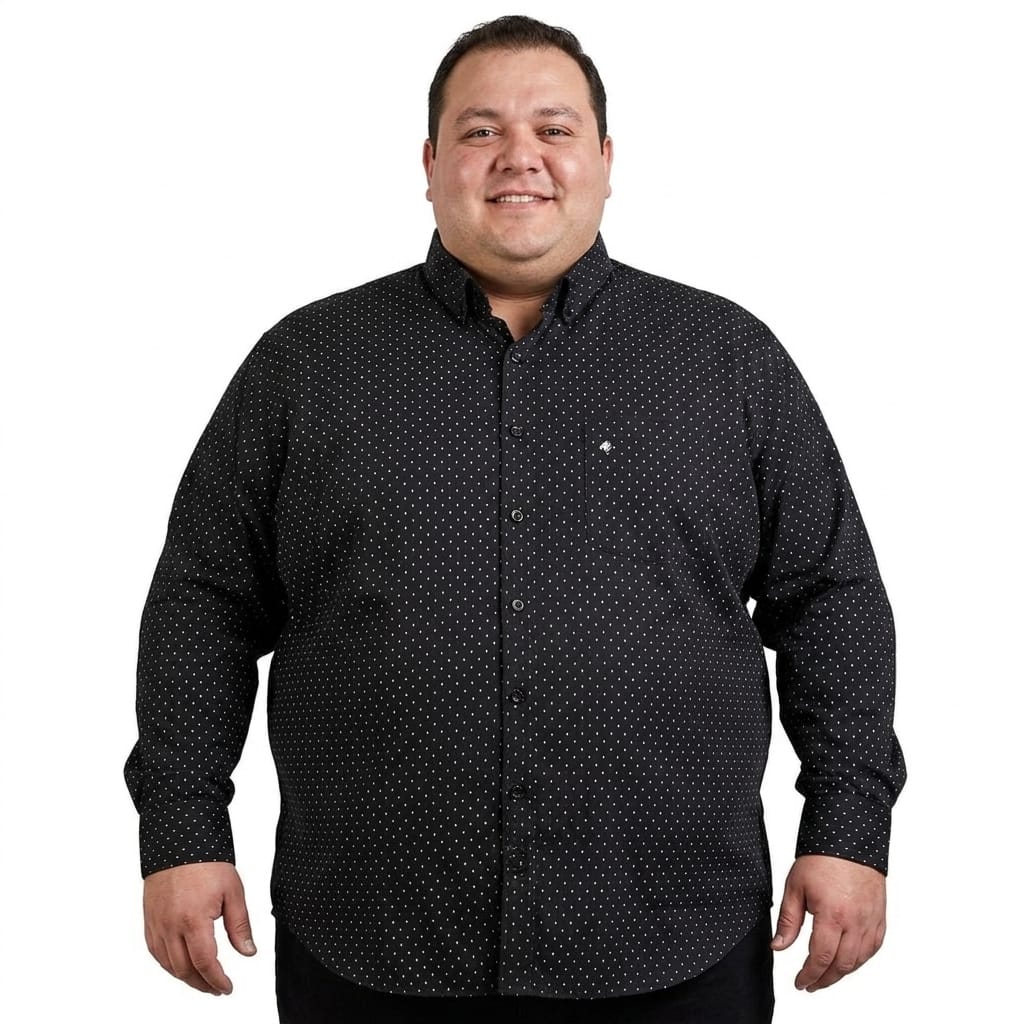 Camisa talla extra negra con estampado blanco bottom down