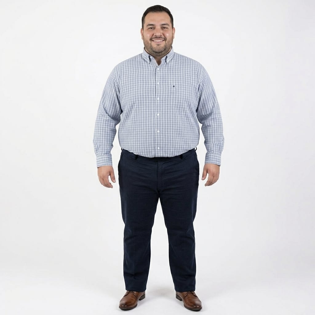 Camisa talla extra de cuadros azul y blanco bottom down
