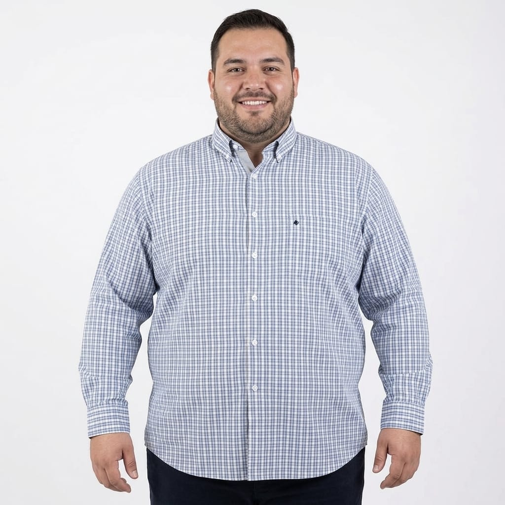 Camisa talla extra de cuadros azul y blanco bottom down