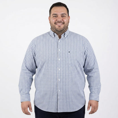 Camisa talla extra de cuadros azul y blanco bottom down