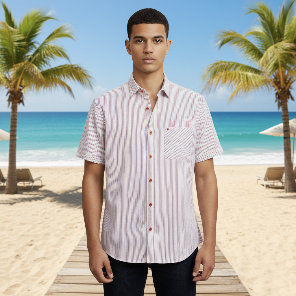 Camisa chazarilla roja con blanco manga corta