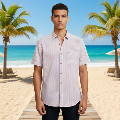 Camisa chazarilla roja con blanco manga corta