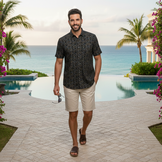 Camisa Manga corta negra con flores