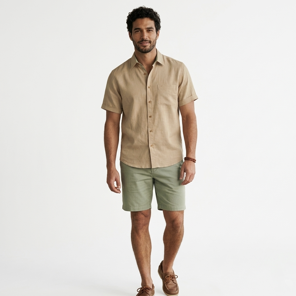 Camisa manga corta tipo lino taupe